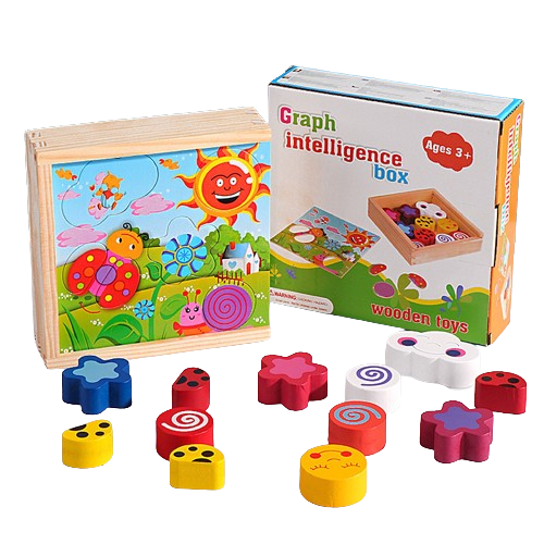 Joc educativ, Puzzle din lemn cu 18 piese inserabile, Graph Intelligence box, 3 ani+, Edujucarii [10]