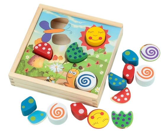 Joc educativ, Puzzle din lemn cu 18 piese inserabile, Graph Intelligence box, 3 ani+, Edujucarii [1]