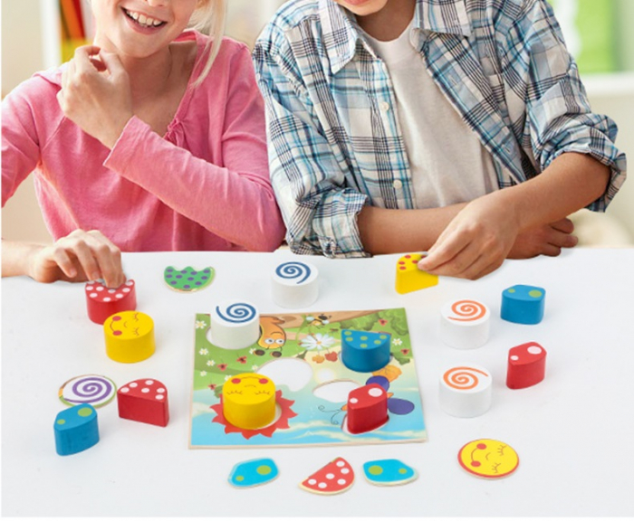Joc educativ, Puzzle din lemn cu 18 piese inserabile, Graph Intelligence box, 3 ani+, Edujucarii [8]