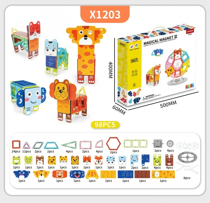 Joc Educativ si Creativ, Set magnetic de construit cu animalute, 98 Piese, 3 ani+ [8]