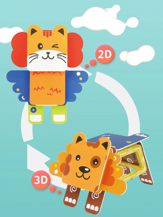 Joc Educativ si Creativ, Set magnetic de construit cu animalute, 98 Piese, 3 ani+ [9]