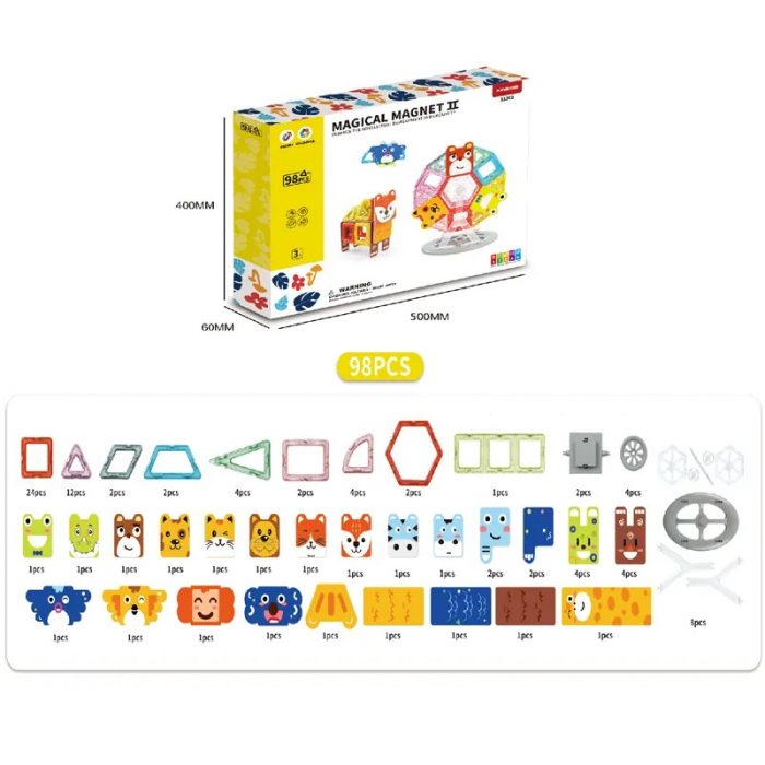 Joc Educativ si Creativ, Set magnetic de construit cu animalute, 98 Piese, 3 ani+ [4]