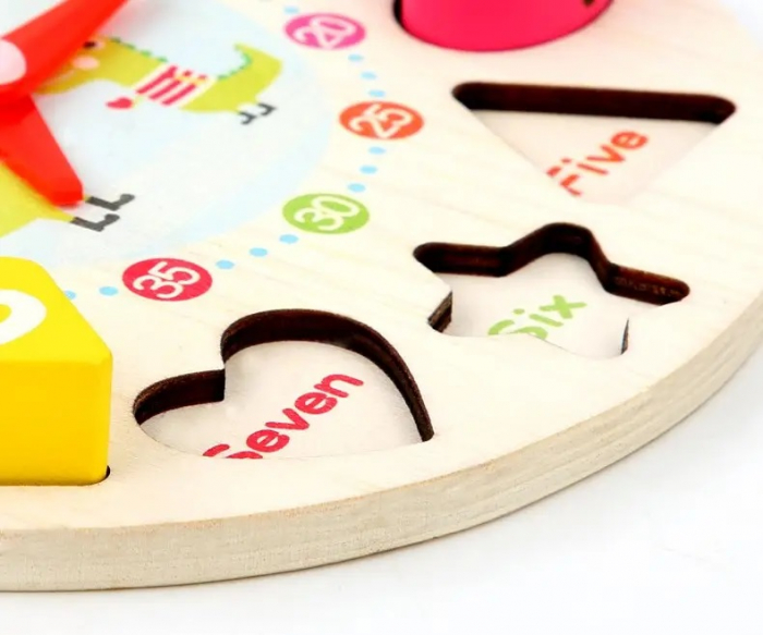 Joc Educativ si Distractiv din lemn, ceas cu jetoane puzzle, Montessori, + 3 ani, Edujucarii [7]