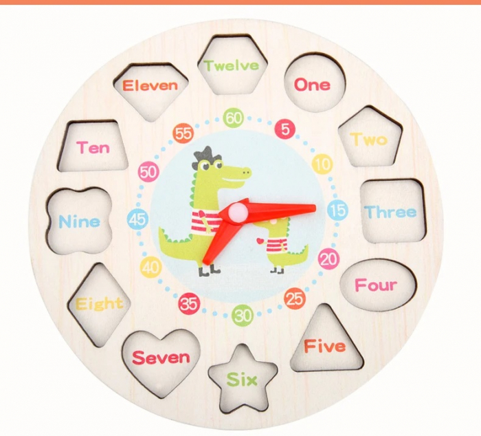 Joc Educativ si Distractiv din lemn, ceas cu jetoane puzzle, Montessori, + 3 ani, Edujucarii [2]