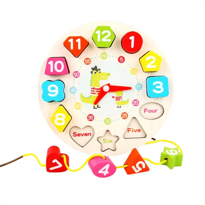 Joc Educativ si Distractiv din lemn, ceas cu jetoane puzzle, Montessori, + 3 ani, Edujucarii [1]