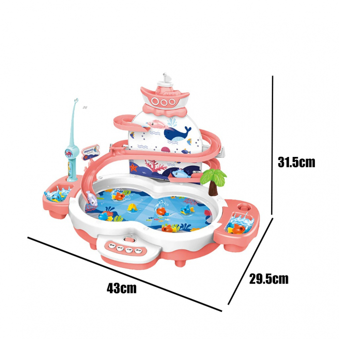 Joc interactiv de pescuit, muzical, 3 in 1 cu pista pentru pestisori, parc oceanic de pescuit, 3 ani, roz - EDUJUCARII [4]