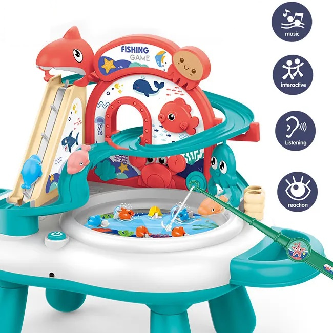 Joc interactiv de pescuit, muzical, 3 in 1 cu pista pentru pestisori, parc oceanic de pescuit si scara de alpinism pentru pestisori, 3 ani, turcoaz - EDUJUCARII [2]
