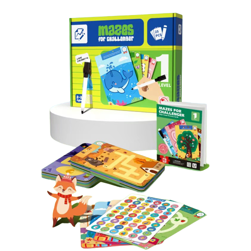 Joc Labirinturi cu 25 de Planse Reutilizabile, educative, Nivel 1, 3 ani+ [2]