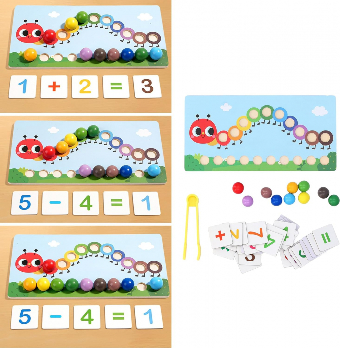 Joc Logaritmic  Omida de sortare, indemanare, asociere culori si operatii matematice, bile colorate din lemn, Joc tip Montessori, 3 ani+, EduJucarii [4]
