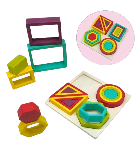 Joc logic de potrivire forme geometrice Shape and Ferrule, Montessori, lemn, 3 ani+, EduJucarii [2]