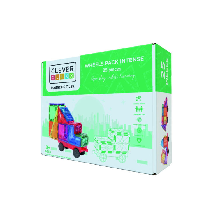 Joc magnetic de construit cu set de roti 25 piese, Cleverclixx [2]