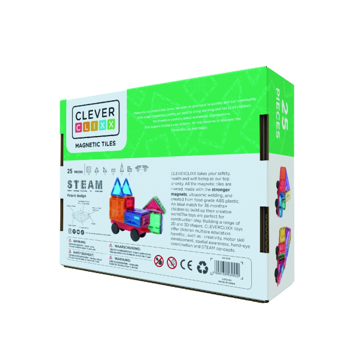 Joc magnetic de construit cu set de roti 25 piese, Cleverclixx [4]