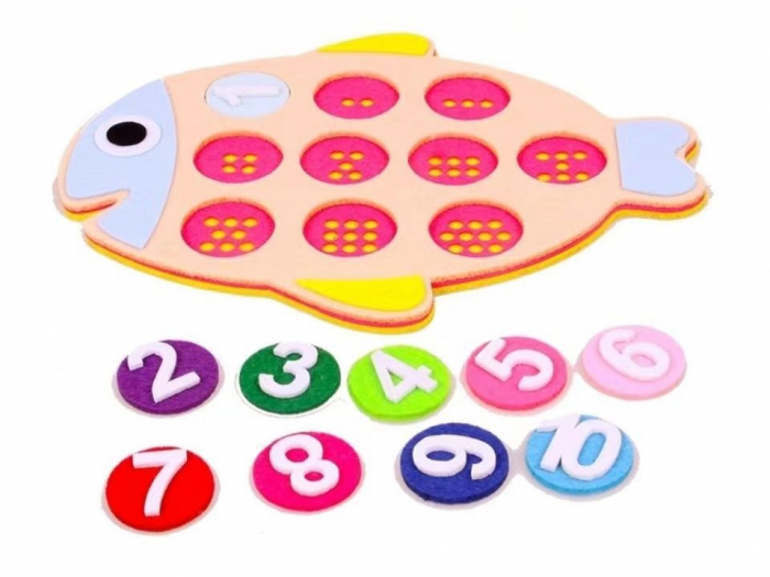 Joc educativ montessori,  numere, prescolari fetru, Peste, 25 x 18.5 cm, 3 ani+, Edujucarii [4]