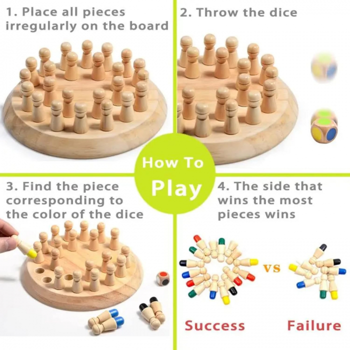 Joc memorie din lemn din lemn cu pioni colorati, Memory Chess, 3 ani+, EduJucarii [4]