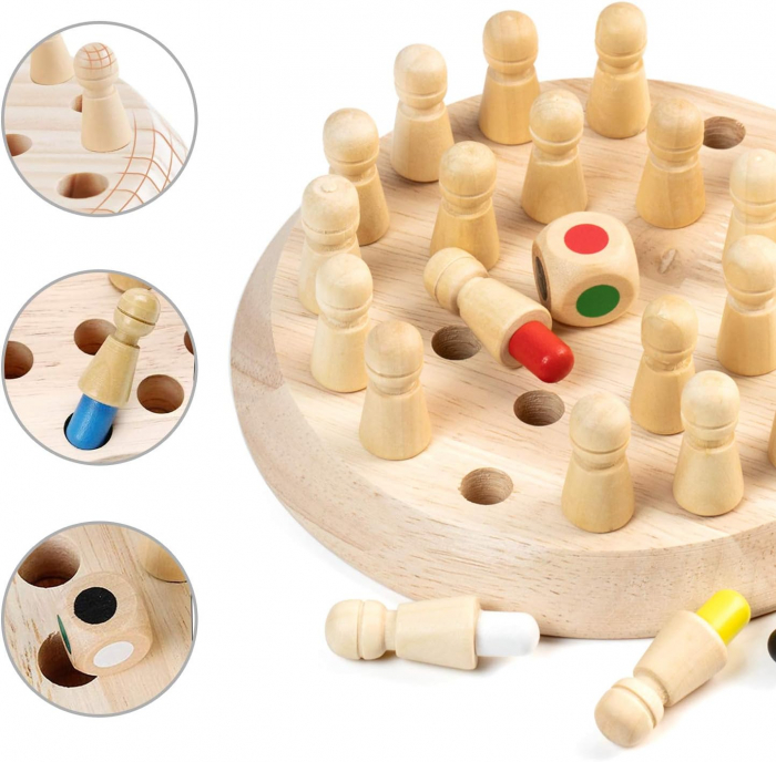 Joc memorie din lemn din lemn cu pioni colorati, Memory Chess, 3 ani+, EduJucarii [7]