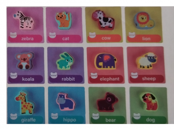 Joc Montessori de echilibru si insiruire cu carduri de asociere, 12 piese de lemn pentru stivuire, Balanced Stacking Beading, Animale, 3 ani, EduJucarii [6]