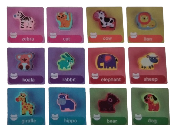 Joc Montessori de echilibru si insiruire cu carduri de asociere, 12 piese de lemn pentru stivuire, Balanced Stacking Beading, Animale, 3 ani, EduJucarii [4]