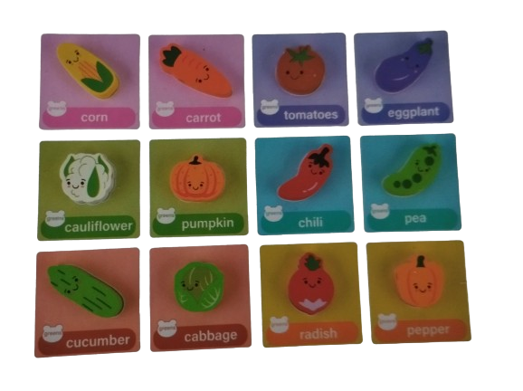 Joc Montessori de echilibru si insiruire cu carduri de asociere, 12 piese de lemn pentru stivuire, Balanced Stacking Beading, Legume, 3 ani, EduJucarii [5]
