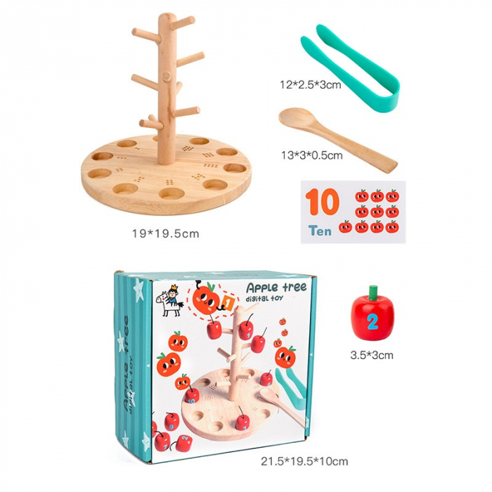 Joc Montessori de Matematica si Indemanare, Pomul cu Mere, 10 mere, 10 cartonase, 3 ani+, EduJucarii [13]