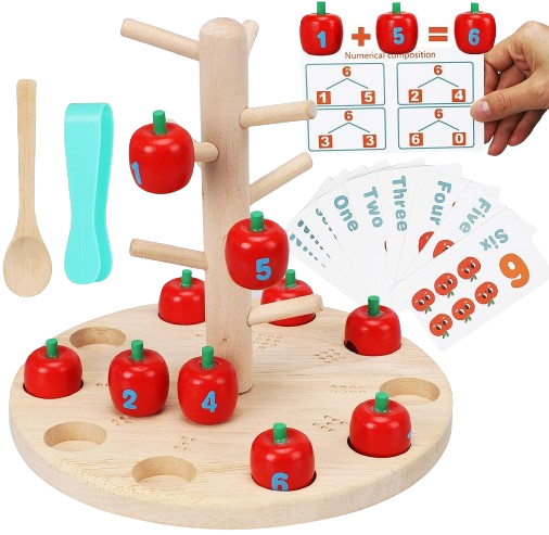 Joc Montessori de Matematica si Indemanare, Pomul cu Mere, 10 mere, 10 cartonase, 3 ani+, EduJucarii [4]