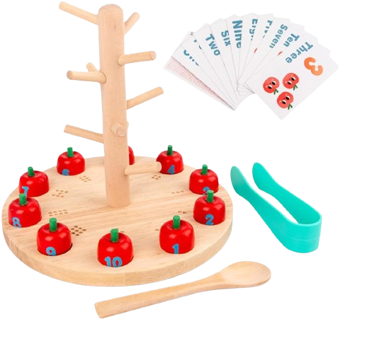 Joc Montessori de Matematica si Indemanare, Pomul cu Mere, 10 mere, 10 cartonase, 3 ani+, EduJucarii [1]
