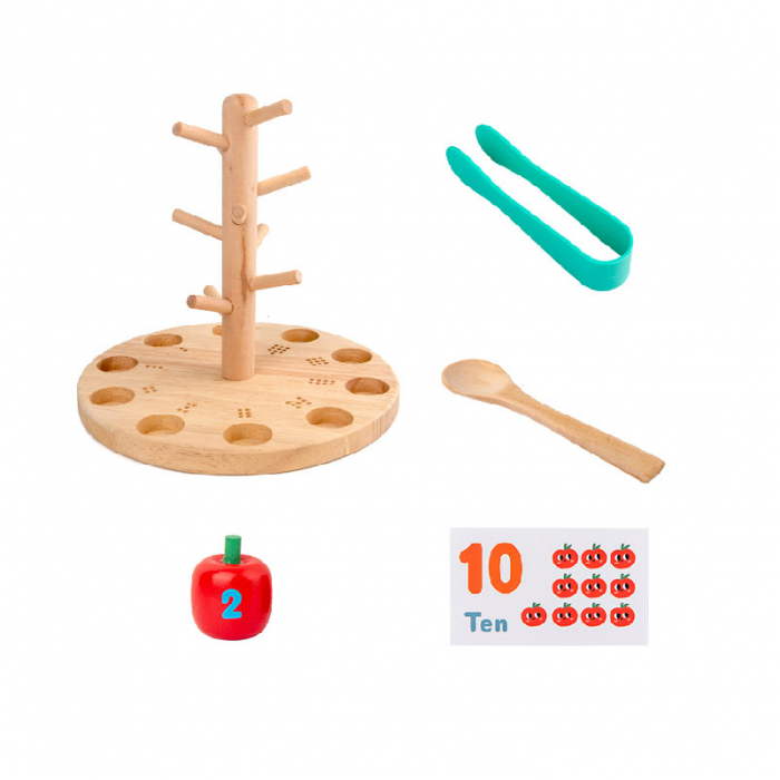 Joc Montessori de Matematica si Indemanare, Pomul cu Mere, 10 mere, 10 cartonase, 3 ani+, EduJucarii [6]