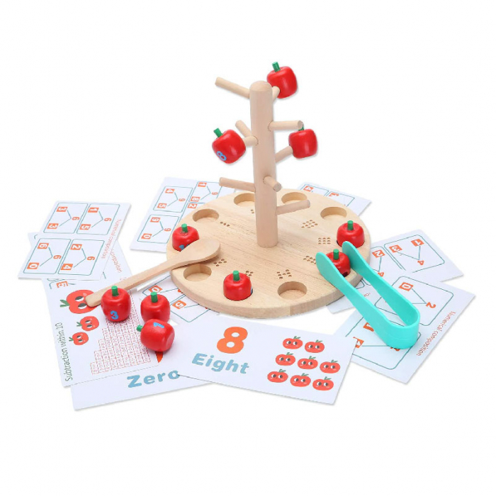 Joc Montessori de Matematica si Indemanare, Pomul cu Mere, 10 mere, 10 cartonase, 3 ani+, EduJucarii [14]