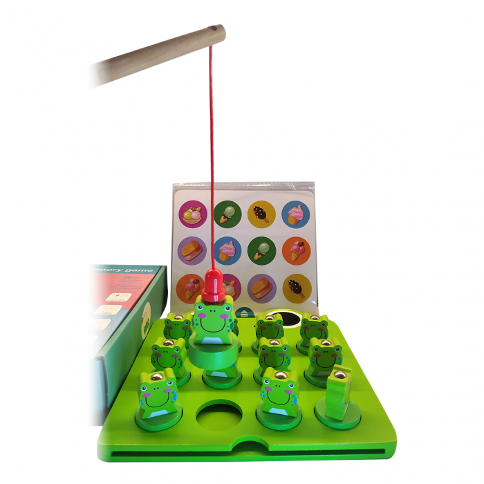 Joc montessori de memorie, inteligenta si pescuit, 12 Broscute magnetice, Fishing frog memory game [3]