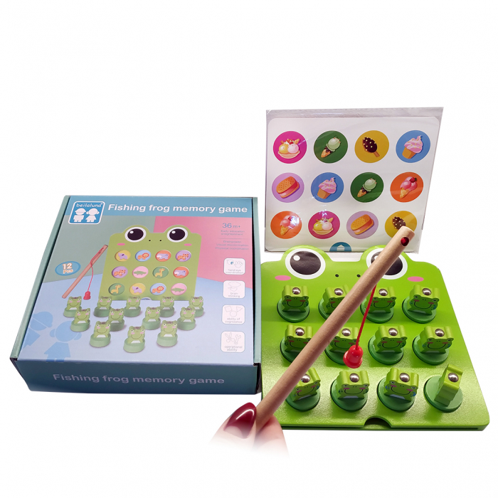 Joc montessori de memorie, inteligenta si pescuit, 12 Broscute magnetice, Fishing frog memory game [4]