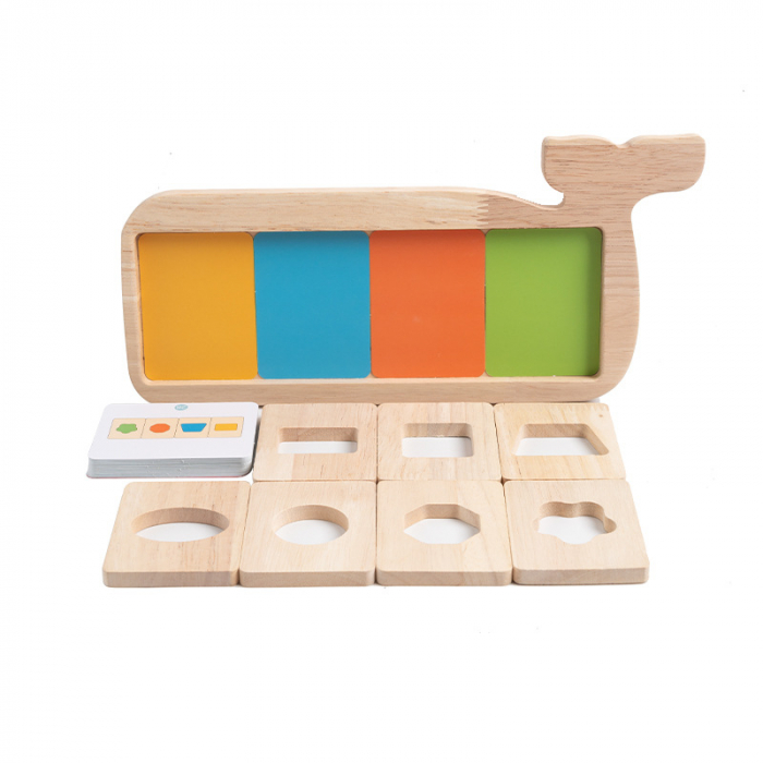 Joc Montessori de recunoastere,  asociere culori si forme geometrice, Piosso Balena, lemn, 18 luni +, Edujucarii [2]