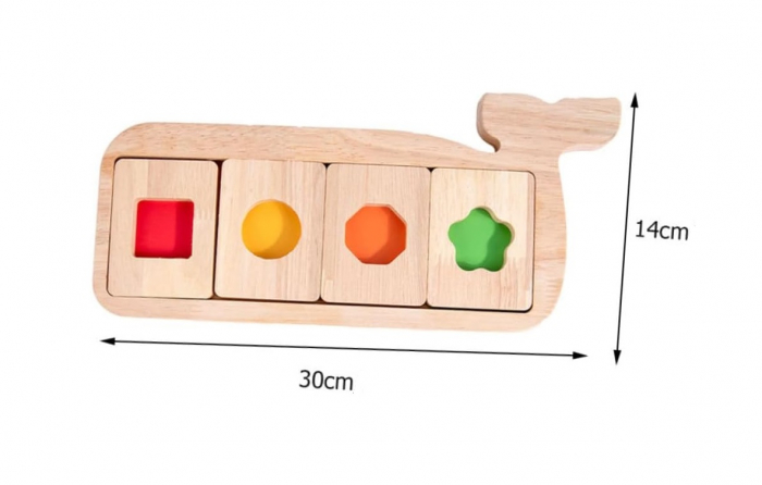 Joc Montessori de recunoastere,  asociere culori si forme geometrice, Piosso Balena, lemn, 18 luni +, Edujucarii [4]