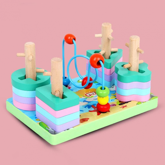 Joc multifunctional 2 in 1 de motricitate si sortator de forme geometrice, Montessori 2 in 1, 3 ani+, Edujucarii [5]