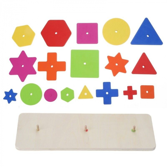 Joc pentru stimularea inteligentei, 3 coloane forme geometrice, Montessori, lemn, 3 ani+ [5]
