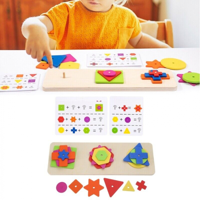 Joc pentru stimularea inteligentei, 3 coloane forme geometrice, Montessori, lemn, 3 ani+ [4]