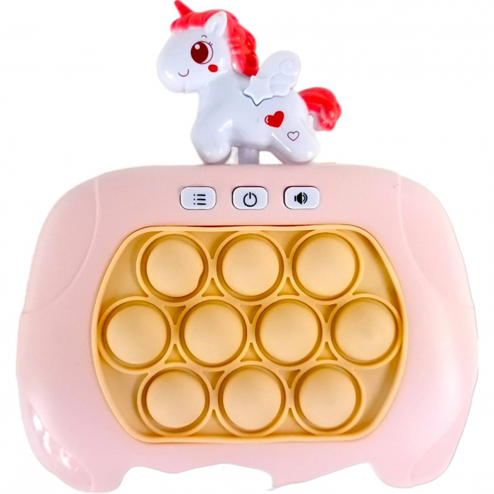 Joc Pop It electronic, interactiv, consola pentru copii si adulti, Antistres, Sunete si Lumini, Portabil, 4 Moduri, Multiplayer, Memorie, Score Mode, Squeeze Poppet, Antistres, unicorn alb [1]