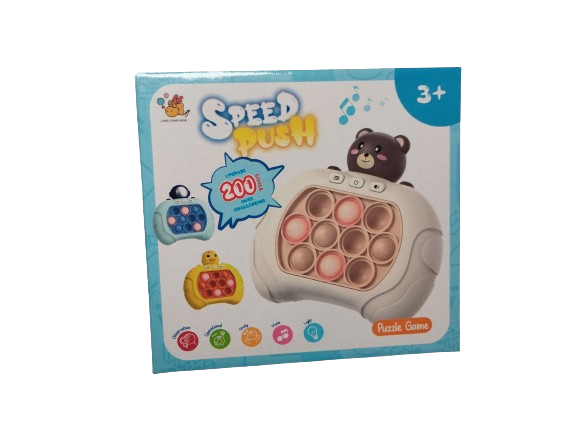 Joc Pop It electronic, interactiv, consola pentru copii si adulti, Antistres, Sunete si Lumini, Portabil, 4 Moduri, Multiplayer, Memorie, Score Mode, Squeeze Poppet, Antistres, ursulet roz [2]