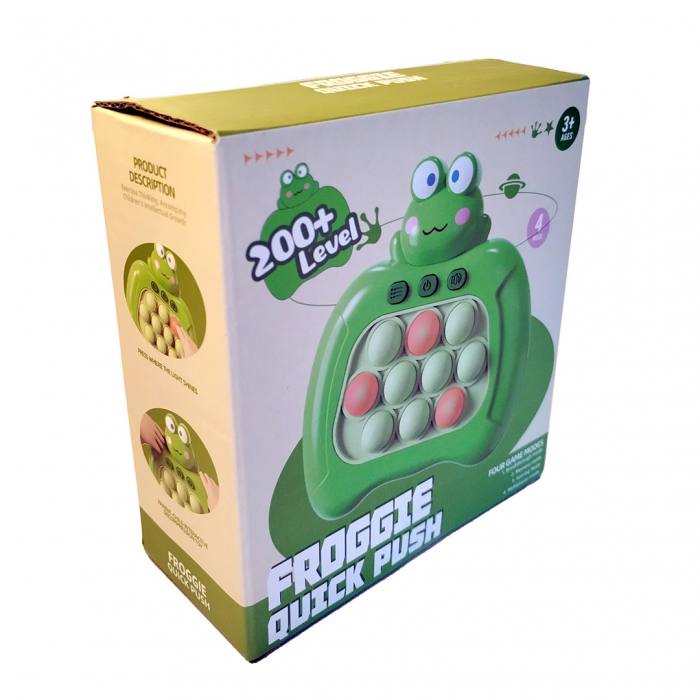 Joc Pop It electronic, interactiv, consola pentru copii si adulti, Antistres, Sunete si Lumini, Portabil, 200 Niveluri, 4 Moduri, Multiplayer, Memorie, Score Mode, Squeeze Poppet, Antistres, Broscuta [10]