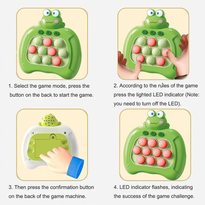 Joc Pop It electronic, interactiv, consola pentru copii si adulti, Antistres, Sunete si Lumini, Portabil, 200 Niveluri, 4 Moduri, Multiplayer, Memorie, Score Mode, Squeeze Poppet, Antistres, Broscuta [2]