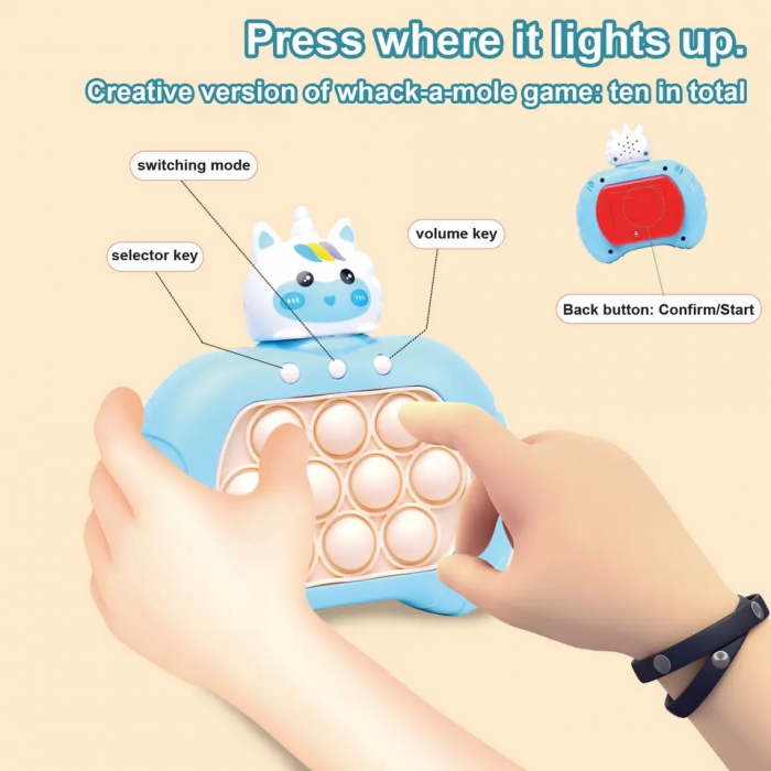 Joc Pop It electronic, interactiv, consola pentru copii si adulti, Antistres, Sunete si Lumini, Portabil, multe Niveluri, 4 Moduri, Multiplayer, Memorie, Score Mode, Squeeze Poppet, Antistres, Unicorn [2]