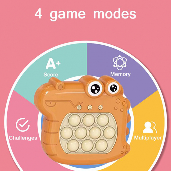 Joc Pop It electronic, interactiv, consola pentru copii si adulti, Antistres, Sunete si Lumini, Portabil, multe Niveluri, 4 Moduri, Multiplayer, Memorie, Score Mode, Squeeze Poppet, Antistres, Crocodi [3]