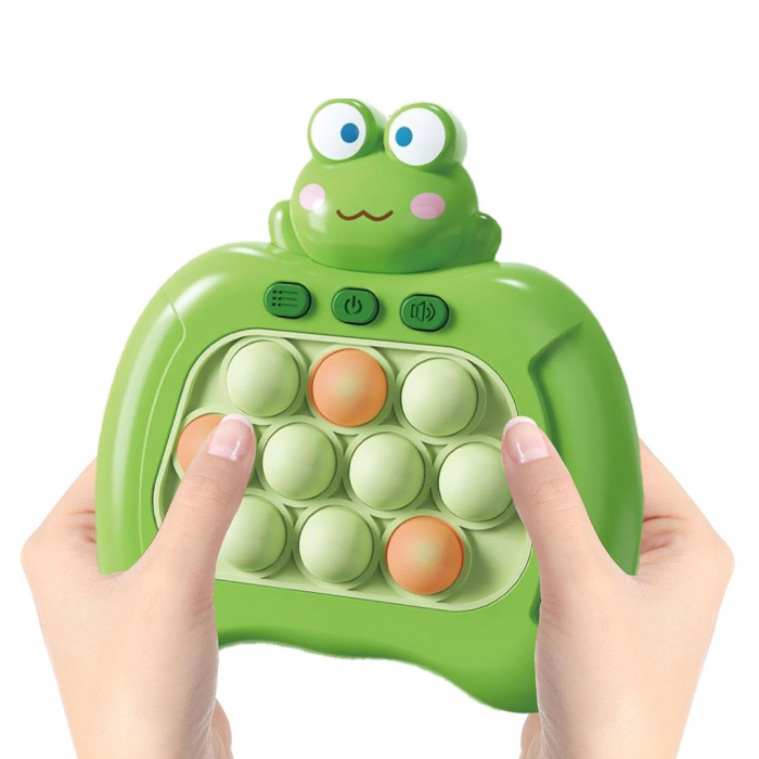 Joc Pop It electronic, interactiv, consola pentru copii si adulti, Antistres, Sunete si Lumini, Portabil, 200 Niveluri, 4 Moduri, Multiplayer, Memorie, Score Mode, Squeeze Poppet, Antistres, Broscuta [4]
