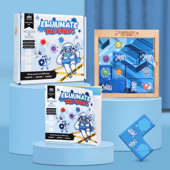 Joc puzzle Elimina Virusul, 3 grade de dificultate, 60 de planse, Joc pentru minte, Puzzle Montessori educativ pentru copii [5]