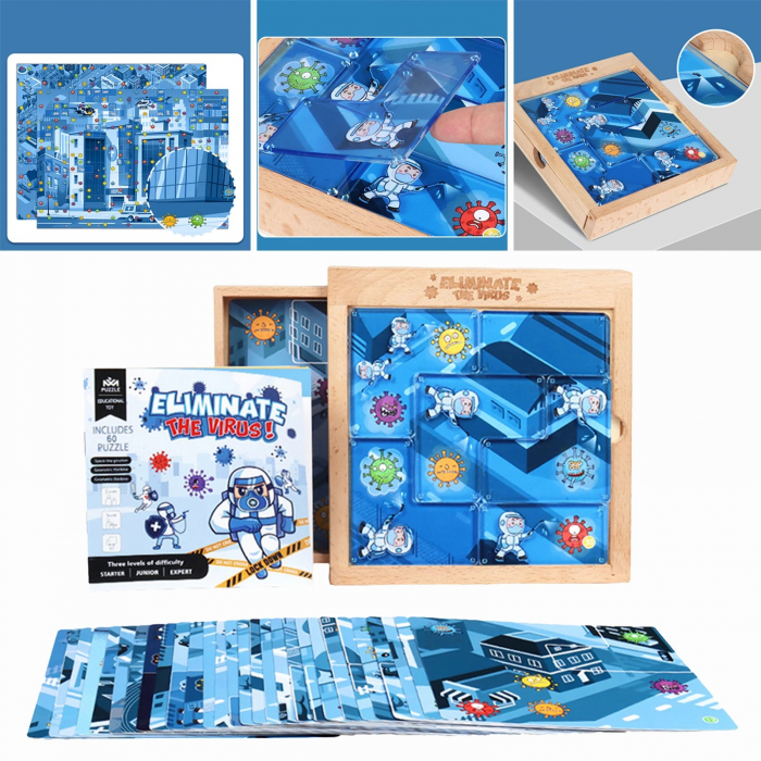 Joc puzzle Elimina Virusul, 3 grade de dificultate, 60 de planse, Joc pentru minte, Puzzle Montessori educativ pentru copii [7]