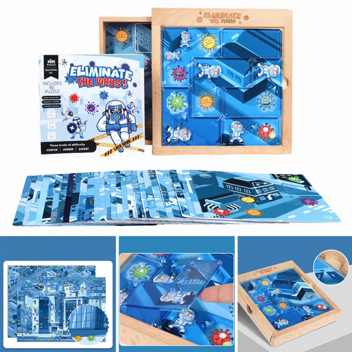 Joc puzzle Elimina Virusul, 3 grade de dificultate, 60 de planse, Joc pentru minte, Puzzle Montessori educativ pentru copii [8]
