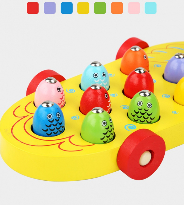 Jucarie 2 in 1, de tras si pescuit magnetic, Ratusca si pestisori, Montessori, 3 ani+, EduJucarii [3]