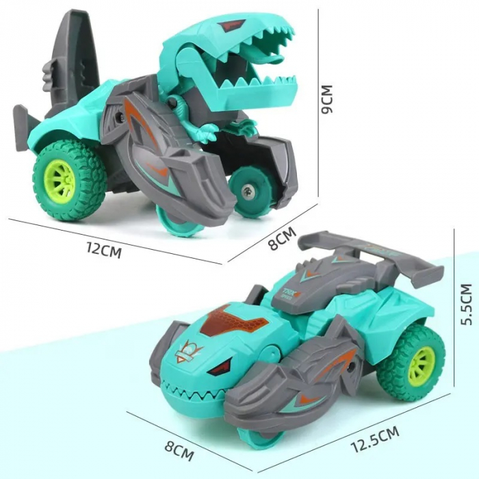 Jucarie 2 in 1, dinozaur rotativ transformabil automat pe baza de inertie in masina, turcoaz, 3 ani +, Edujucarii [6]