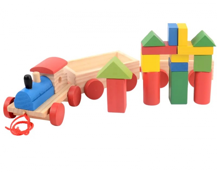 Jucarie din lemn Trenulet, set de construit, 18 piese, forme geometrice, 3 ani+, EduJucarii [2]