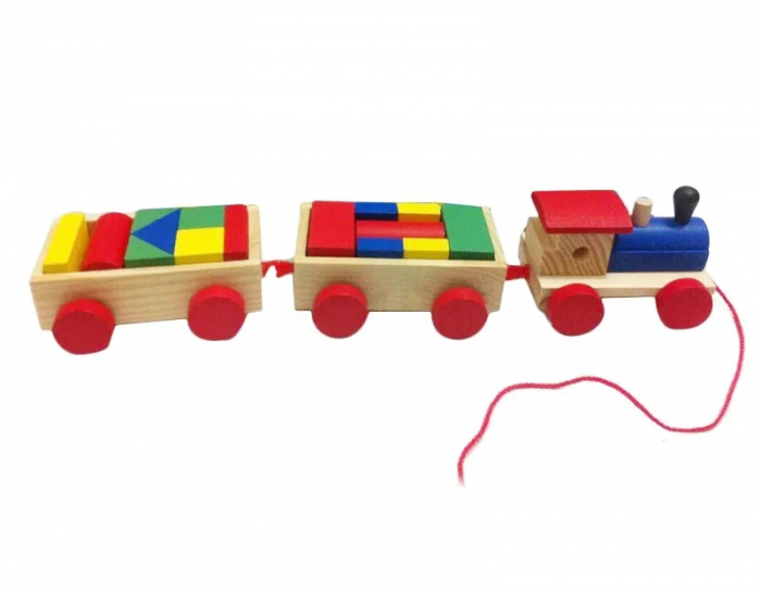 Jucarie din lemn Trenulet, set de construit, 18 piese, forme geometrice, 3 ani+, EduJucarii [4]