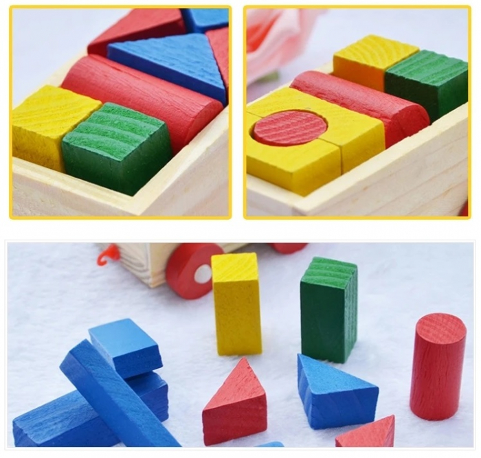 Jucarie din lemn Trenulet, set de construit, 18 piese, forme geometrice, 3 ani+, EduJucarii [6]