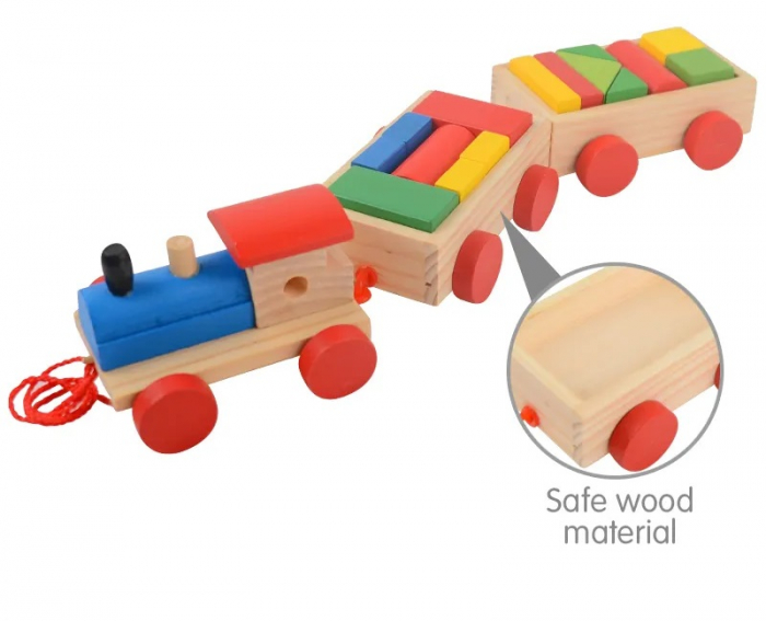 Jucarie din lemn Trenulet, set de construit, 18 piese, forme geometrice, 3 ani+, EduJucarii [5]